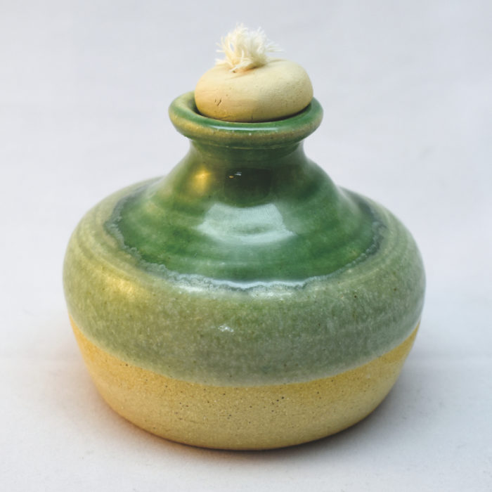 emerald green stoneware oil lamp